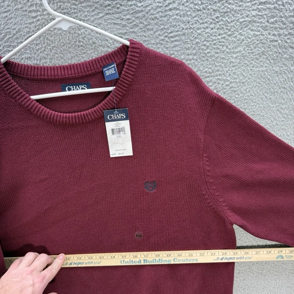 Chaps Sweater Adult 2XL XXL Burgundy Knit Crewneck Pullover‎ Preppy Mens NEW